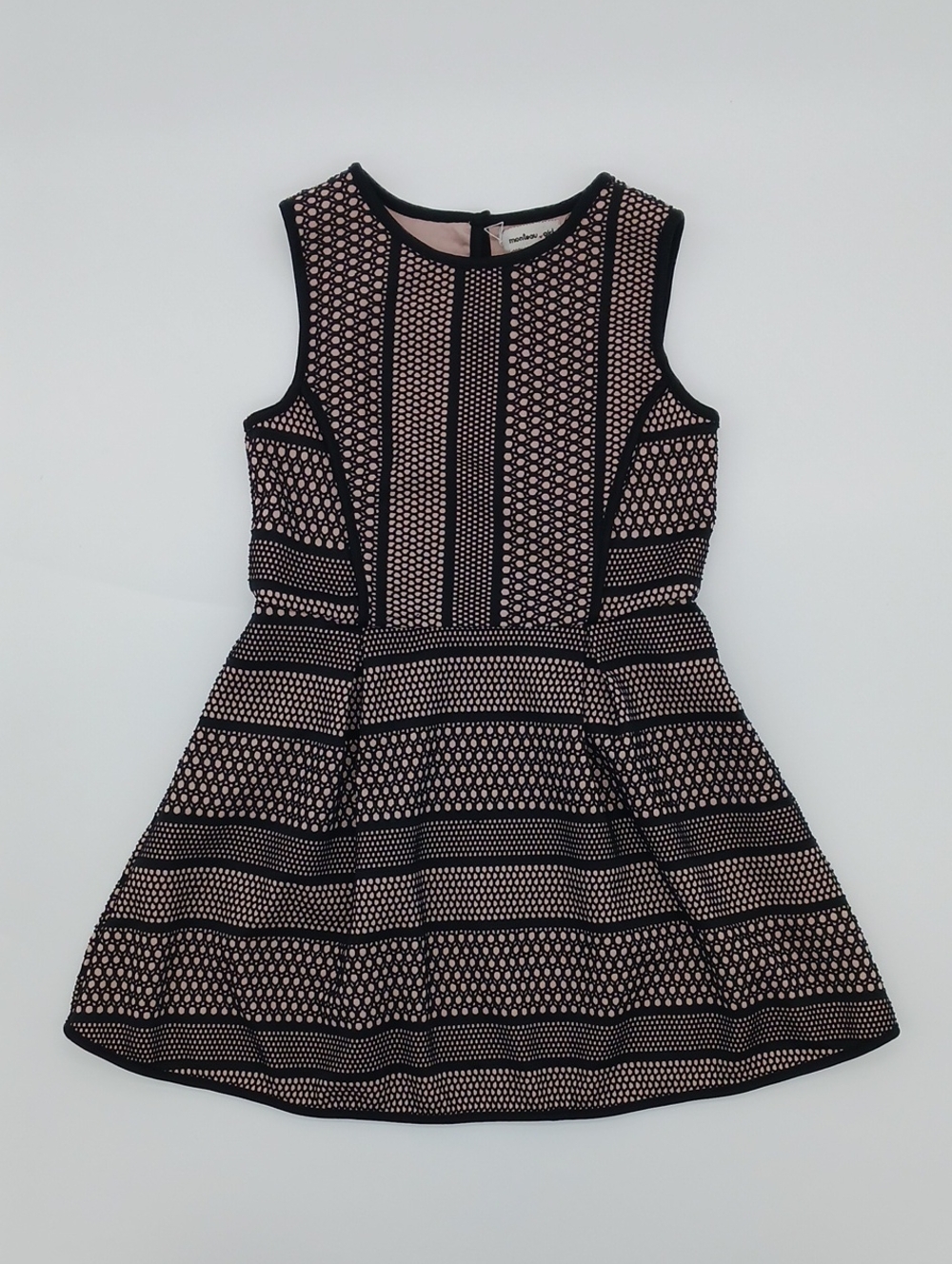 Monteau Girl Sleeveless Black & Blush Patterned Fit-and-Flare Dress (Size 6)